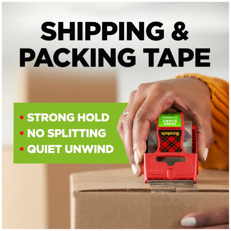 Scotch Sure Start Packing Tape, Clear, Holiday Wrapping Tape with