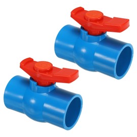 PATIKIL 50mm 2" ID PVC Ball Valve, 2 Pack Socket Type Shut-Off Valve with Easy to Rotate Handle for Water Flow Control, Blue/Red