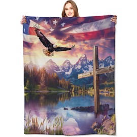 VODRM Spirit of Freedom Majestic Eagle Blanket,American Flag Cross Patriotic Throw Blankets,Gifts for Adults,Lightweight Soft Fleece,for Sofa Couch Bed Room Travel,Birthday Christian Decor,50x60in