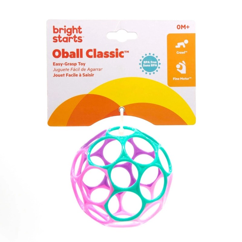 Bright Starts Oball Classic Ball Infant Toy Pink/Purple, Newborn+, 4
