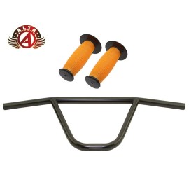 ALTA CW PRO OldSchool Classic Black Handlebar W/2 Tone Black MUSHROOM BMX GRIPS - Handlebar W/ Black/Orange Grips