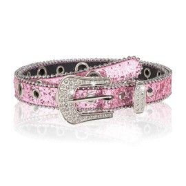 JK Home 103cm Sparkly Rhinestone Western Cowgirl Goth Rock PU Belt, Bling Diamond Cowboy Leather Punk Belt for Women Men, Shiny Sequin Waistband Strap for Jeans Pants Dresses 2.5cm Pink