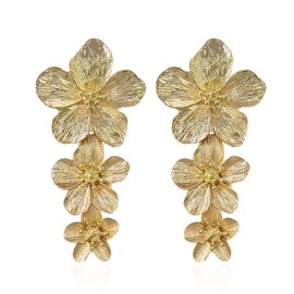 Vavhoo Bohemian Daisy Flower Matte Floral Petal Drop Dangle Earrings 3 Layered Tiered for Women Chic Boho Wedding Jewelry (Gold)