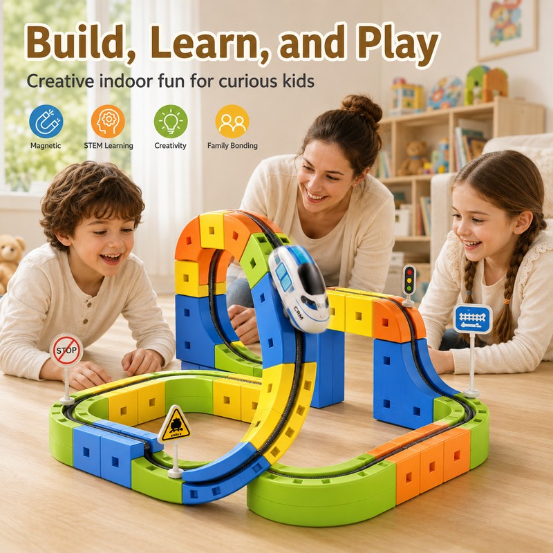 Electric Magnetic Train Track Set for Kids – Interactive Building