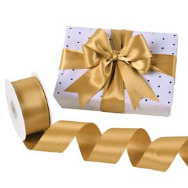 BVIEAKD Old Gold Satin Ribbon 1-1/2" X 50 Yards Solid Color Double Faced Ribbons Perfect for Crafts Wedding Decor Bow Making Arts Sewing and More