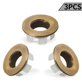 Seimneire 3pcs Brass Sink Overflow Trim Ring Basin Overflow Ring, Kitchen Sink Overflow Cover Bathroom Sink Drain Cap, Chrome Overflow Ring Sink Drain O Ring for Bathroom (Bronze)