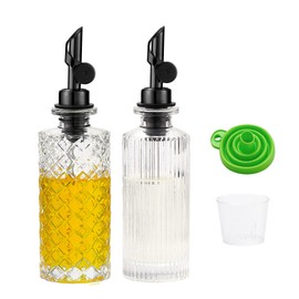 MOLADRI Glass Olive Oil Dispenser Bottle Small, 6.5 Oz/ 200 ml Coffee Simple Syrup Bottles with Black Metal Pour Spout, Funnel, Measuring Cup, Oil and Vinegar Bottle for Kitchen (2 Pack)