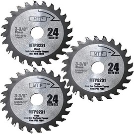 MTP Pack of 3 24 Carbide Tip 3-3/8-inch Mix Wood & Metal Circular Saw Blade for Rockwell Versacut Versa Cut, Makita Cordless 3-3/8", Craftsman Nextec, Arbor Size 15mm 19/32" 0.59"
