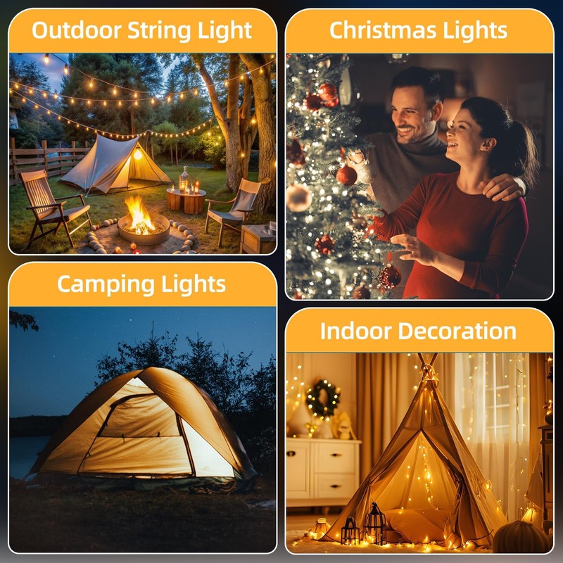 Solar Power Camping Lights String,Outdoor String Lights with 8 Modes