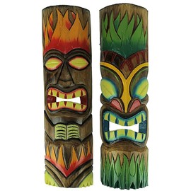 Set of 2 20" Totem Pole Mask Beach Tiki Bar Decor