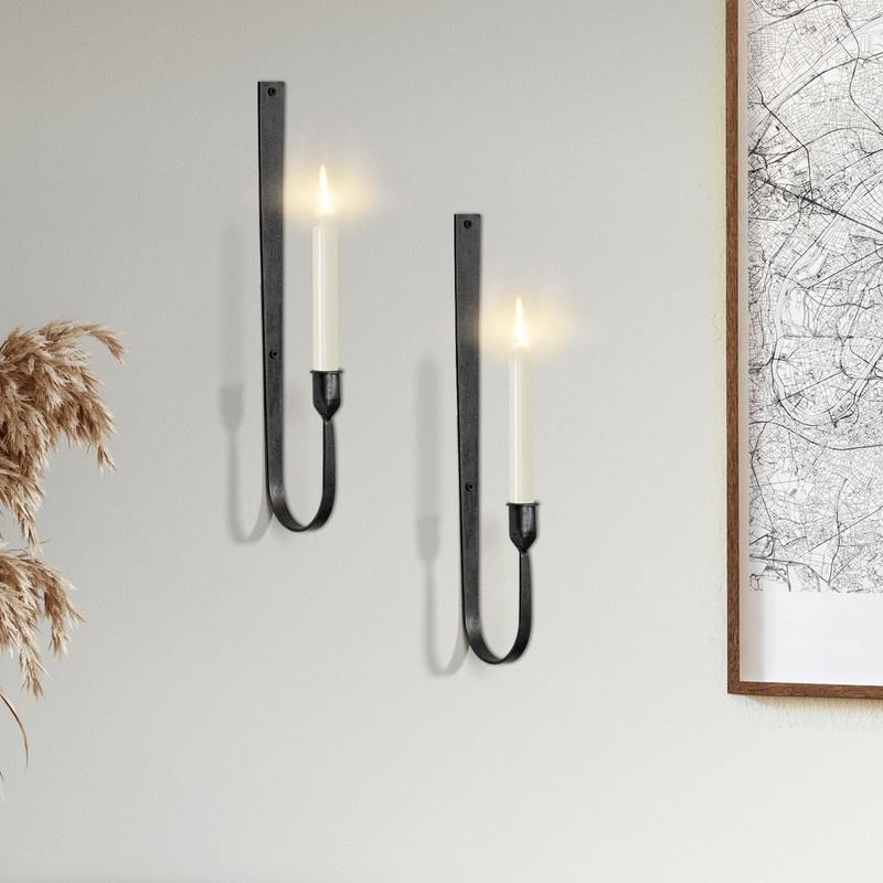 Black Wall Candle Holder Set of 2, Metal Wall Mount