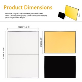 TORMEN 17" x 12" Light Reflector Photography Cardboard 3 in 1 Folding Light Diffuser Board Durable for Indoor & Outdoor Use, Perfect for Professional Photographers（A3,White + Black +Golden）