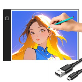 Tracing Stand, A4 LED, Light Table, Tracing Board, Stepless, 3-Stage Dimming, High Brightness, USB Powered, Ultra-thin, Light Box, Bottom Rubber Feet, For Manga, Illustration, Drafting, 3.9 ft (1.5 m)