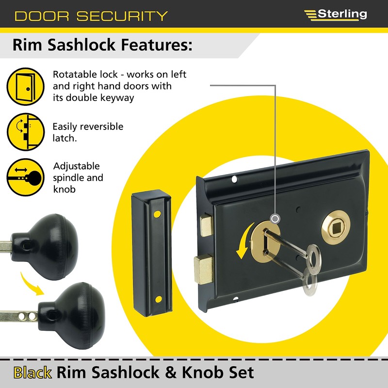 Sterling SRL004KN 152mm x 101mm Black Rim Sashlock & Knob