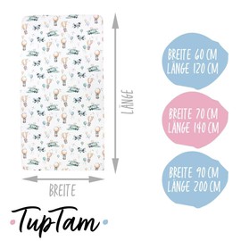 TupTam Baby Fitted Sheet for Baby Cot Bed Pack of 2, Foxes in Aeroplane/Green, Size: 90 x 200 cm