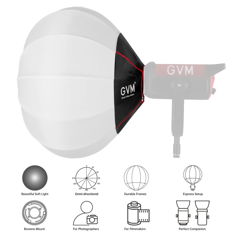 GVM 26inch/65cm Lantern Softbox Soft Light Modifier, Quick-Setup Quick-Folding Light