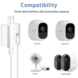 Replacement 10Ft Adapter Charging Power Cord Fit for Arlo Pro/Pro2, Arlo Q, Arlo GO Indoor Camera, Wyze Cam Pan v3 v2, Yi Home Camera Oculus Go, Kasa Cam USB A Wall Charger Power Supply Adapter Cord