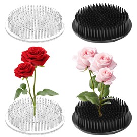 Pack of 4 Flower Frog, Flower Stem Holder, Transparent Plastic Ikebana Kenzan Frogs, Round Flower Holder, Flower Arrangement Holder with 3 Suction Cups for DIY Flower Crafts (White + Black)