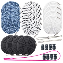 Luckkyme 16 Pack Replacement Drawstrings Drawcords 8 Pieces Cord Locks with 3 Pieces Drawstring Threader Re-Threader Tool for Pants Sweatpants Hoodies Scrubs Jackets Shorts (4 Color)