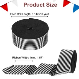 PATIKIL 1.6" Black and White Striped Grosgrain Ribbon, 10 Yard Polyester Fabric Stripe Craft Ribbon Double Faced Design for Bow Gift Wrapping DIY Making Christmas Decorations