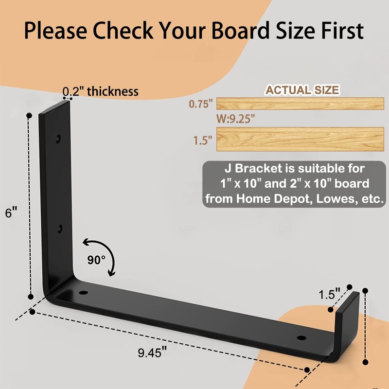 LuckIn 10 Inch Wall Shelf Brackets (Fit 9.25" Board) 4-Pack,