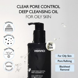 VIDIVICI Clear Pore Control Deep Cleansing Oil 10.14 fl.oz | Makeup remover with blackhead care, Korean facial cleanser for oily skin, Sebum control with Bamboo Charcoal Powder, Korean skin care