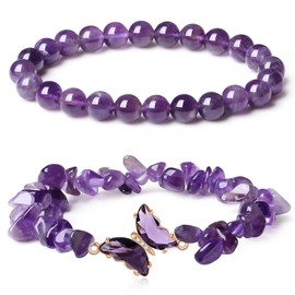 SSKHE Amethyst bracelet, natural amethyst crystal butterfly bracelet, 6.5-7 inches, amethyst