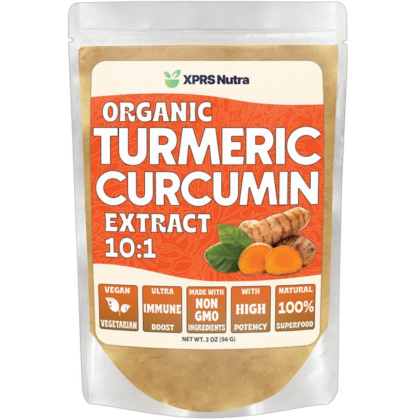 XPRS Nutra Organic Turmeric Curcumin Powder Extract 10:1 - Premium USDA Organic Curcumin Powder for Immunity - Vegan Friendly Pure Curcumin for Gut Health (2 Ounce)