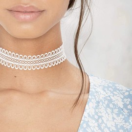 TseenYi Fashion Necklace Lace Choker Necklace Short Adjustable Clavicle Chain for Women and Girls, Metal