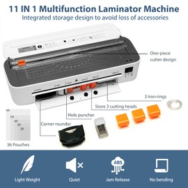 OidoZac Laminator Machine, 11 in 1 Laminating Never Jam Technology with 36 Laminating Sheets, 9 Inch Thermal Laminator A4 Laminating Machine Hot & Cold with Paper Trimmer for Home Office School