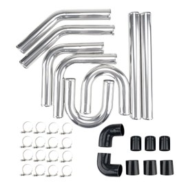 MARSFLUX 2.5" 60cm Aluminum Intercooler Pipe Kit + Black Hose + Clamp Universal Automotive Replacement Part