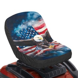 Tomeusey American Flag Eagle Riding Lawn Mower Seat Cover Durable Tractor Seat Cushion,Universal Lawn Tractor Cover Medium Size,Easy to Install