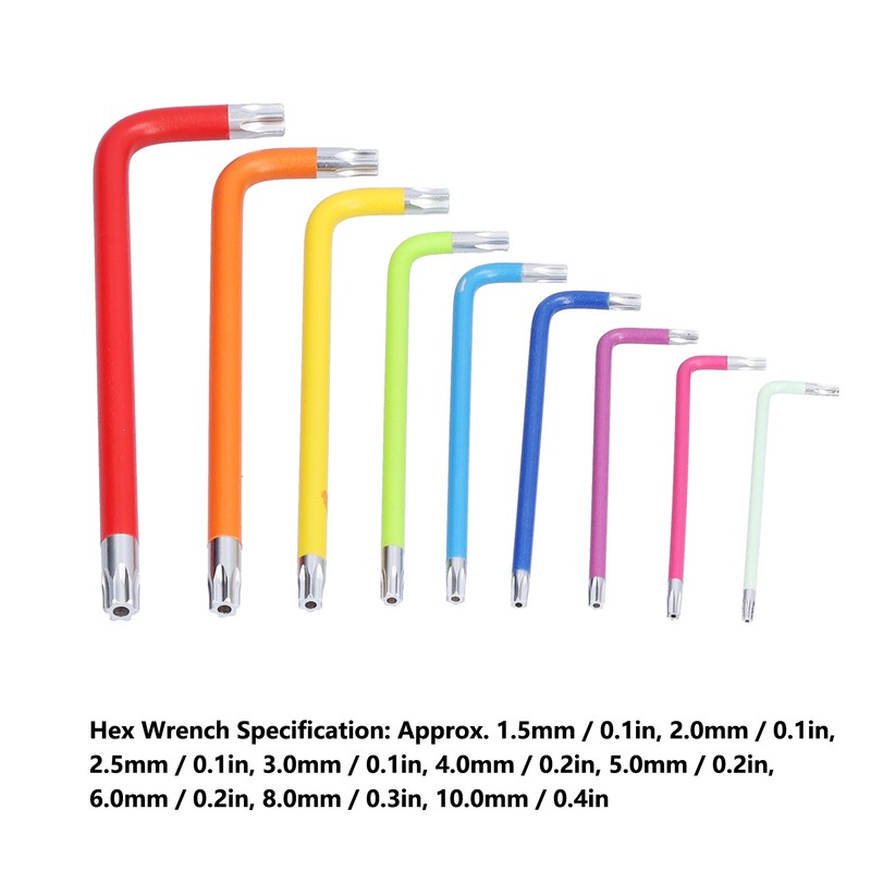 9Pcs Hex Wrench Star Colourful Long Arm Metal Key Tool