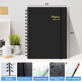 Labterry Academic Planner 2025-2026 Weekly and Monthly, July 2025 - December 2026, 18 Month Planner with Tabs, Bookmark, Flexible Cover, Spiral Binding, Black