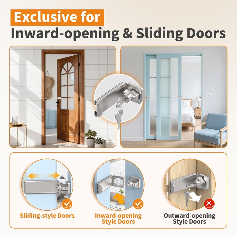 StickNGo 90 Degree Sliding Door Lock, Security Right Angle Hasp