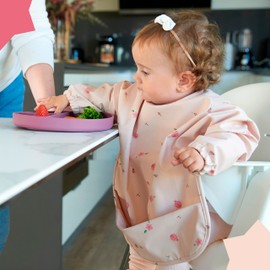 BABATÉ Kids - Bib with sleeves, baby bib, waterproof baby bib, full body bib, baby bib, bib with sleeves, washable bib baby, bib with sleeves, Pink Ladybug