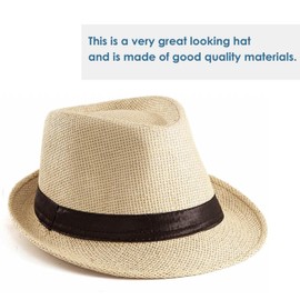 Gossifan Straw Fedora Hat for Men Panama Hat Short Brim Summer Sun Hat Black Belt-Khaki