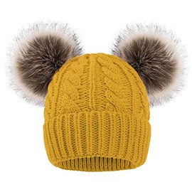 Arctic Paw Beanie Hats for Women Winter Cable Knit Fleece Lined Warm Pom Pom Beanie for Women Yellow