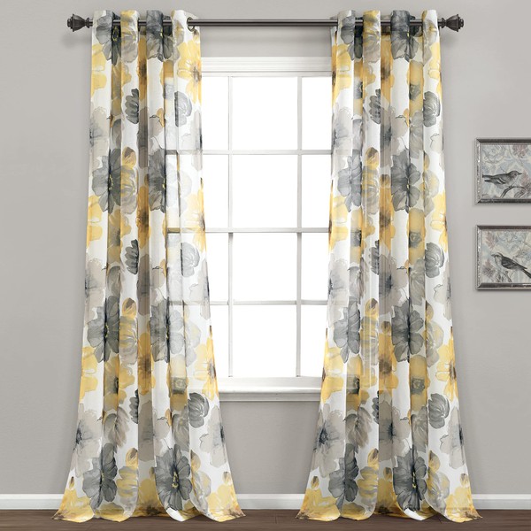 Lush Decor Leah Floral Sheer Window Curtain Panels, Pair, 52"