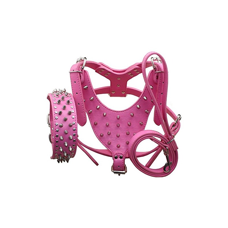 haoyueer Leather Spiked Studded Medium & Large Dog Collars, Harnesses
