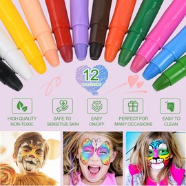 URAQT Face Paint Marker, 12 Colors Body Crayons Kit Non-Toxic Face Body Makeup Paint, Professional Face Paint Crayons for Kids Children, Face Paint Stick Set for Easter Cosplay Party Carnival