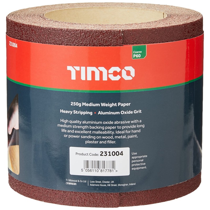 TIMCO 60 Grit Sandpaper Roll - Red - 115mm x