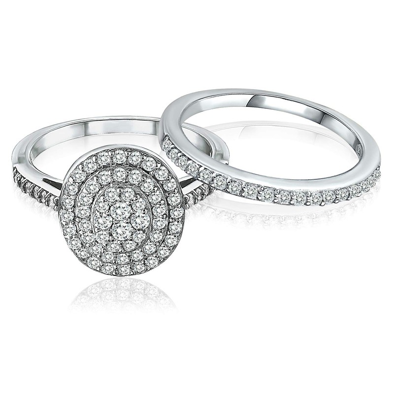 925 Sterling Silver Brilliant Round-Cut CZ Cubic Zirconia Cluster Anniversary