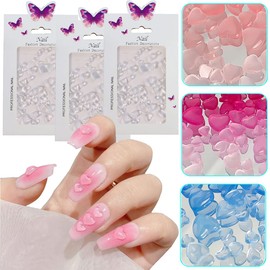 SONGJIE 3D Heart Nail Art Charms 300 Pcs Mix 4/6/8 MM UV Light Color Change Resin Peach Heart Rhinestone Gems Crystal Jewelry Acrylic Nail Supplies for Women Craft DIY Nail Decoration Accessories