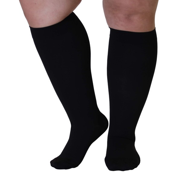 Mojo Compression Socks 2XL Made in USA 20-30mmHg - Opaque Knee-Hi - Closed Toe Varicose Vein Support Socks for Women - Compression Stockings Men - Black XX-Large