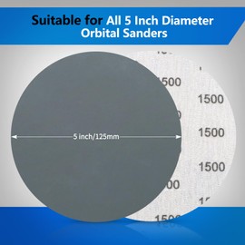 1500 Grit 5 Inch Sanding Discs, VIBRATITE 70 Pieces Hook and Loop Wet Dry Sandpaper Round Sand Paper Pads for Orbital Sander Grinding Polishing Finishing