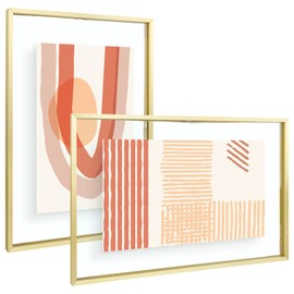 Frametory, 12x18 Floating Picture Frame - Metal Photo Frame - Real Glass - for Wall Mount or Tabletop Displays (Gold, 2 Pack)