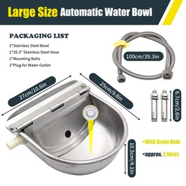 Automatic Water Bowl for Dog Large Size,Animal Drinking Water Bowl,Outdoor Dog Water Bowl,304 Stainless Steel Water Bowl with Float Valve, Drain Hole, Pipe,for Poultry and Livestock