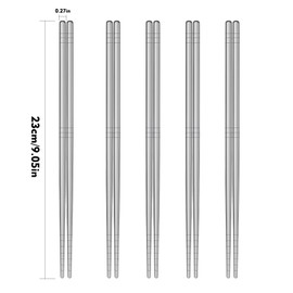 Titanium chopsticks set, reusable metal chopsticks made of pure titanium, engraved anti-slip Korean Japanese Chinese chopsticks, Asian tableware for home and restaurant, 9 inches, 5 pairs gift set