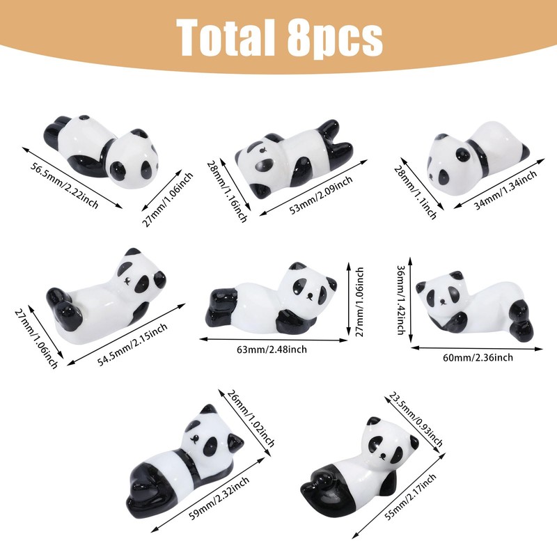 GLOBLELAND 8Pcs Panda Chopsticks Holder Cute Ceramic Chopstick Rest Chopsticks